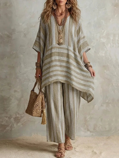 Womens Striped Casual Two-Piece Set