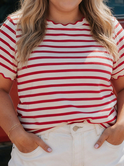 Womens Striped Cotton Short Sleeve T-Shirt