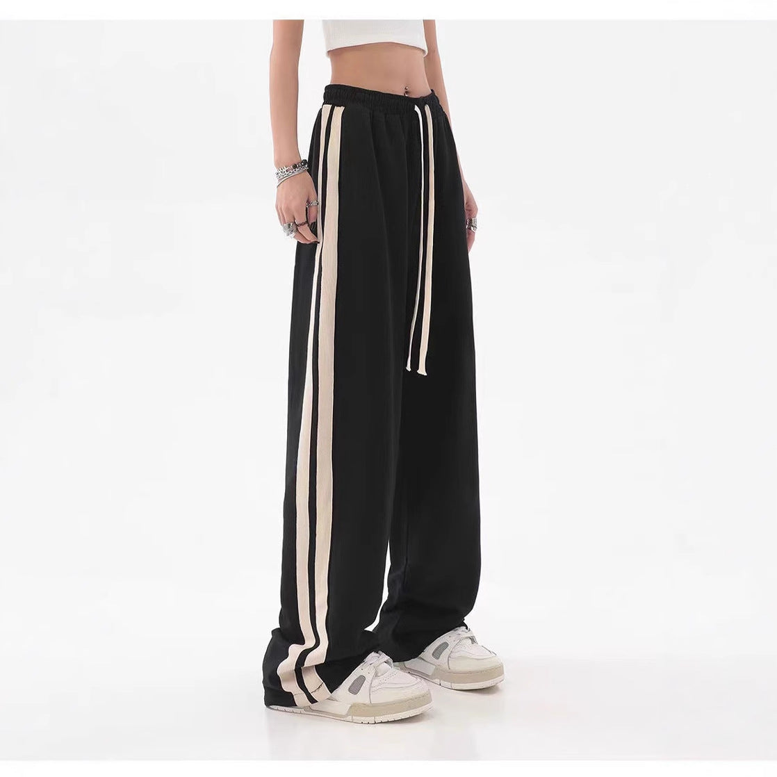 Womens Striped High Waist Wide Leg Sweatpants