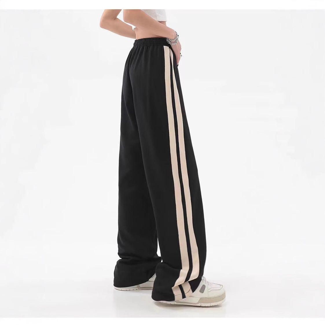 Womens Striped High Waist Wide Leg Sweatpants