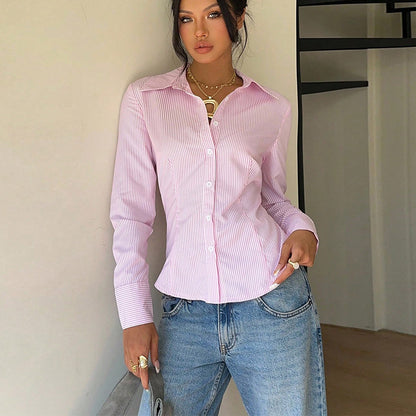 Womens Striped Long Sleeve Blouse