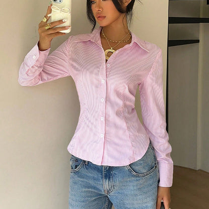 Womens Striped Long Sleeve Blouse