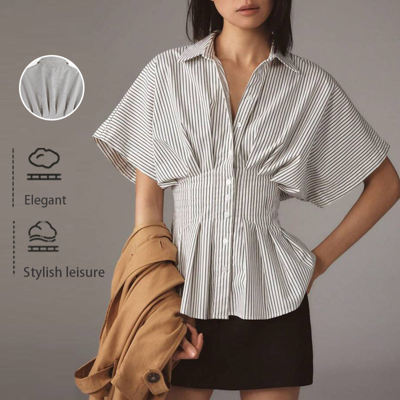 Womens Striped Pleated Blouse