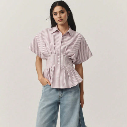 Womens Striped Pleated Blouse