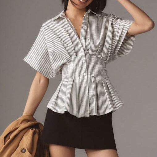 Womens Striped Pleated Blouse