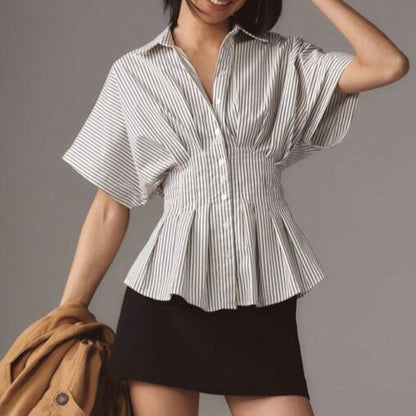 Womens Striped Pleated Blouse