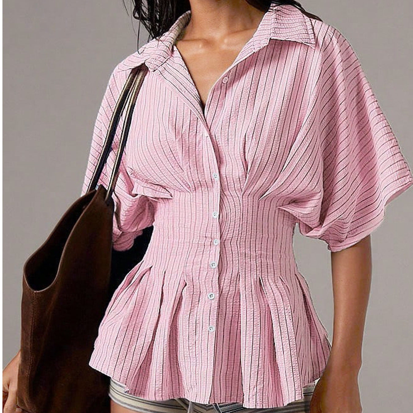 Womens Striped Pleated Blouse