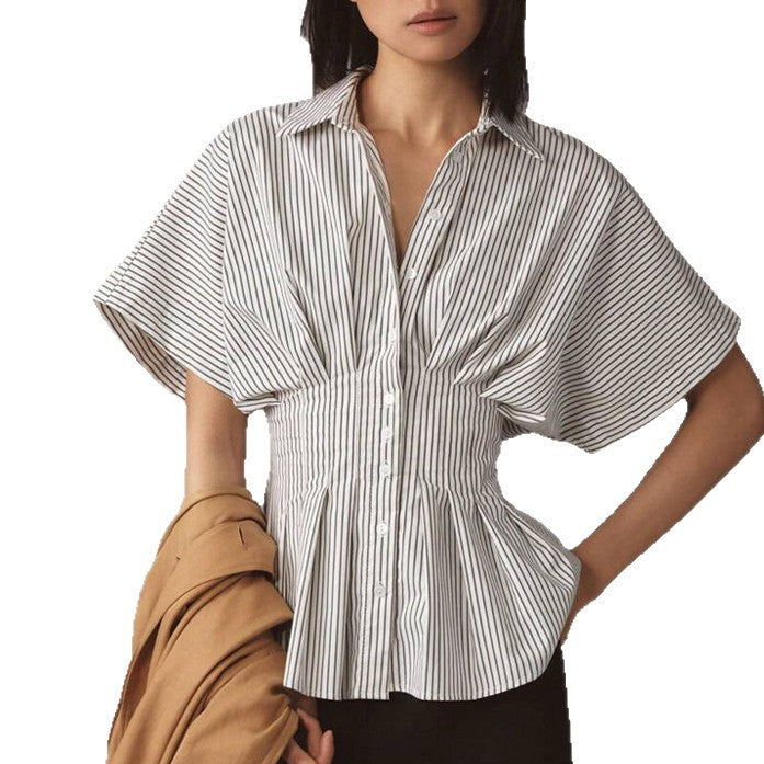 Womens Striped Pleated Blouse