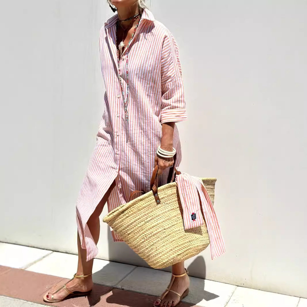 Womens Striped Polo Shirt Dress
