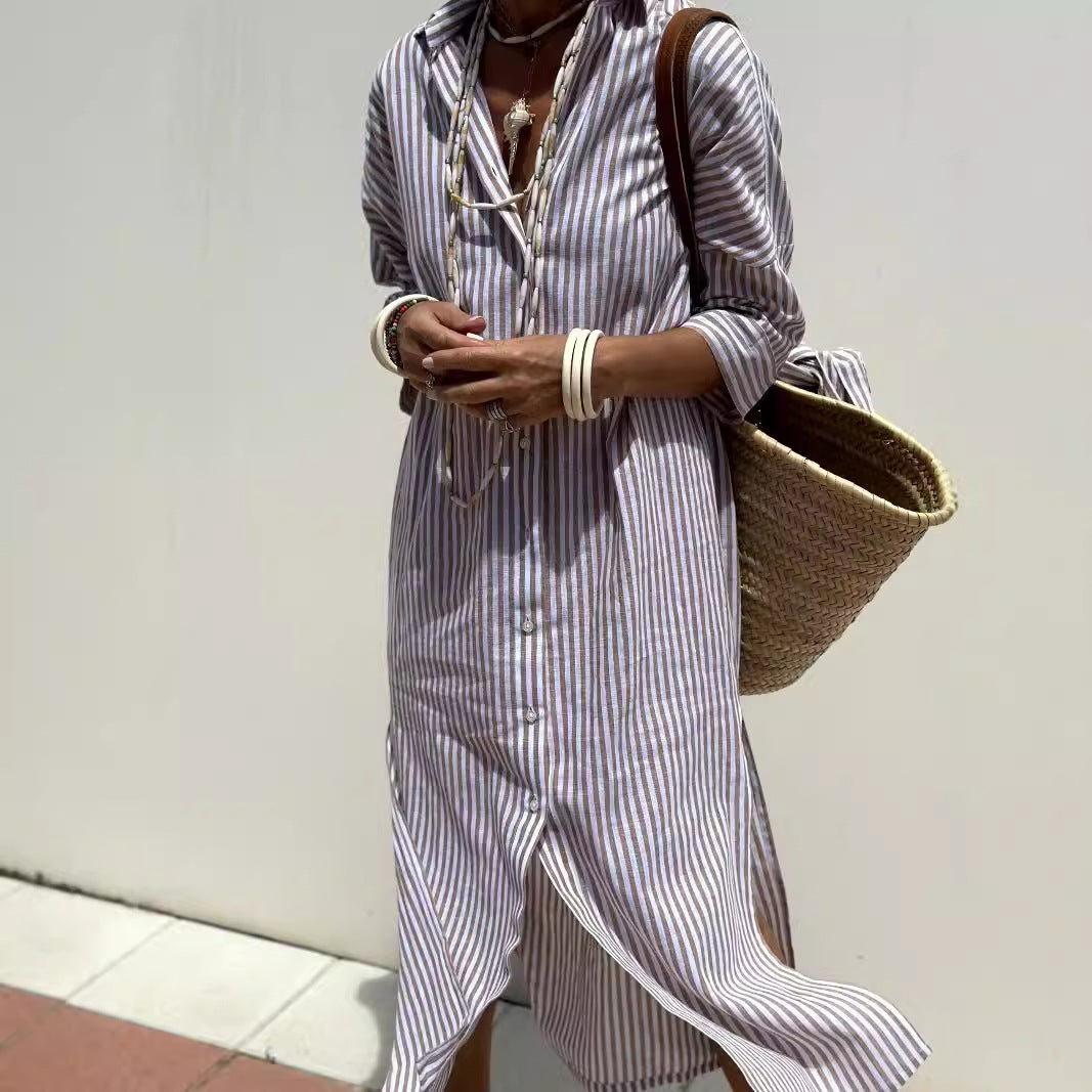 Womens Striped Polo Shirt Dress