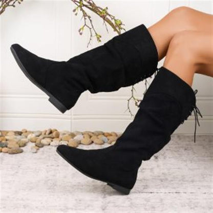 Womens Suede Chunky Heel Knight Boots