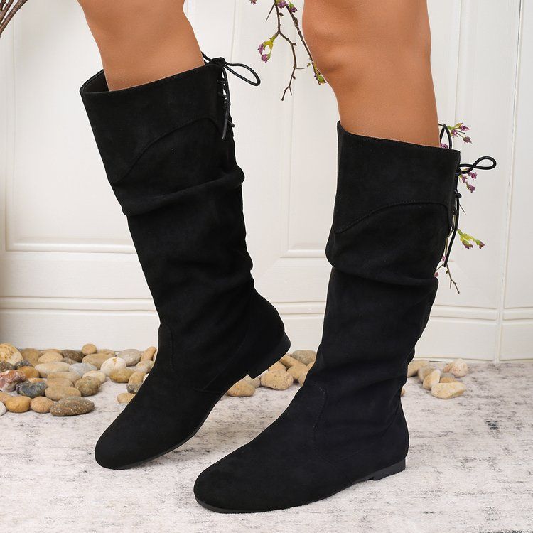 Womens Suede Chunky Heel Knight Boots