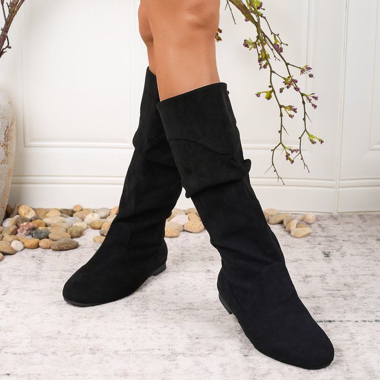Womens Suede Chunky Heel Knight Boots