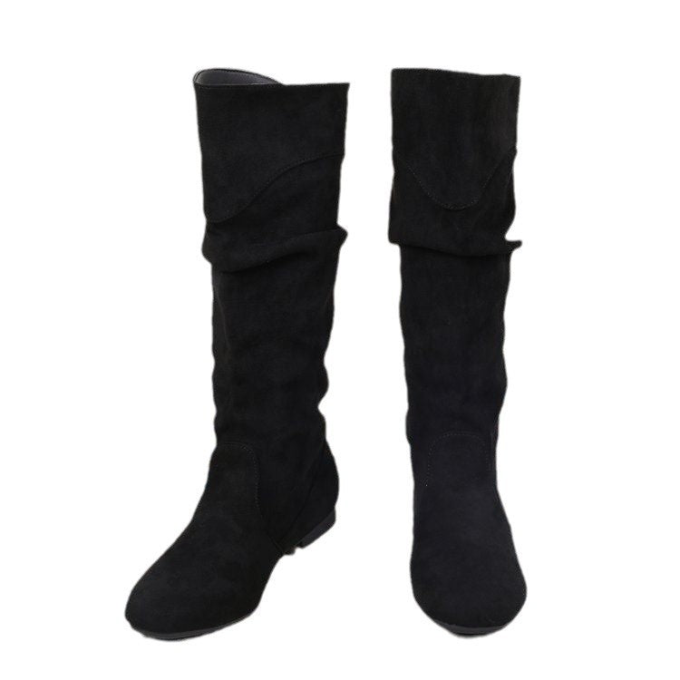 Womens Suede Chunky Heel Knight Boots