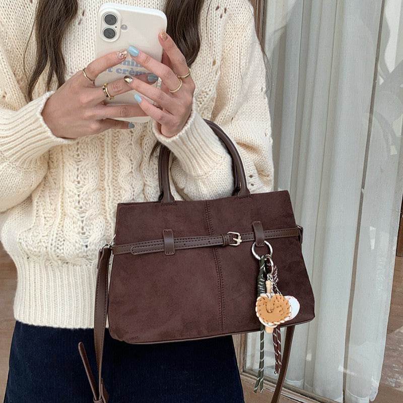 Womens Suede Crossbody Bag Vintage Style