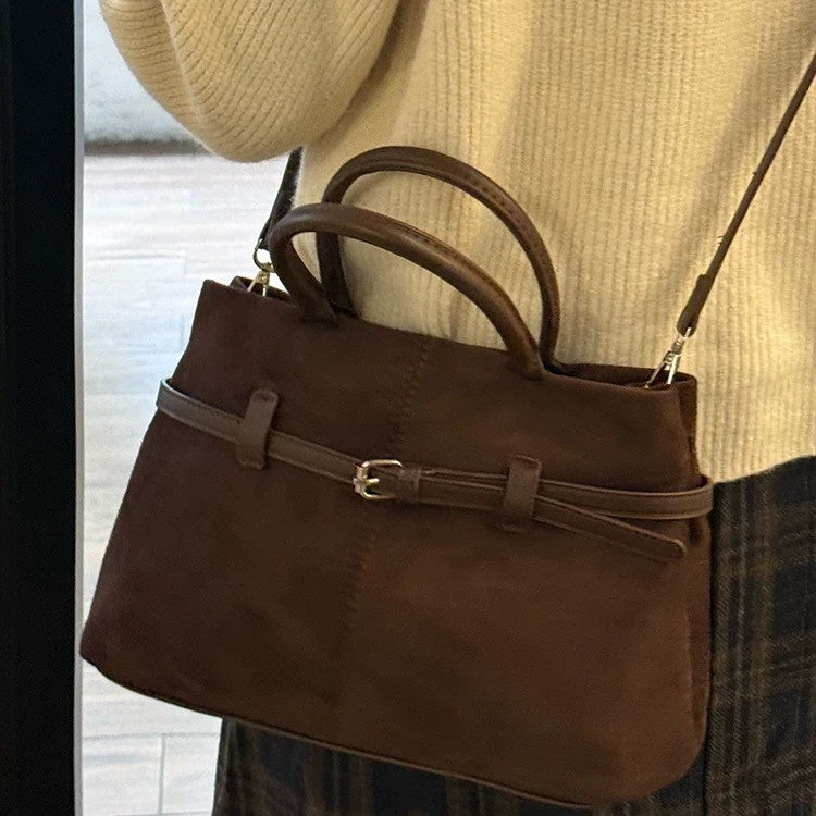 Womens Suede Crossbody Bag Vintage Style