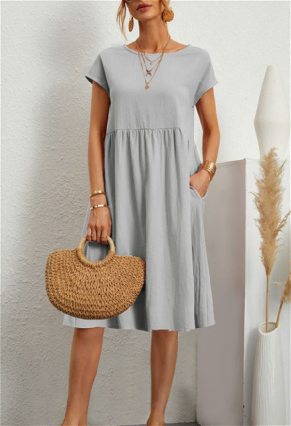 Womens Summer Cotton Linen A-Line Dress