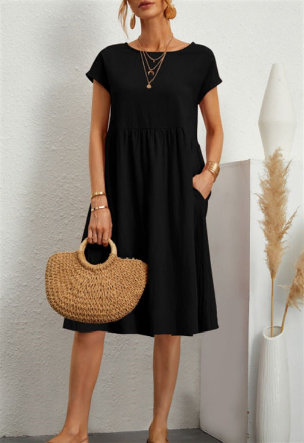 Womens Summer Cotton Linen A-Line Dress