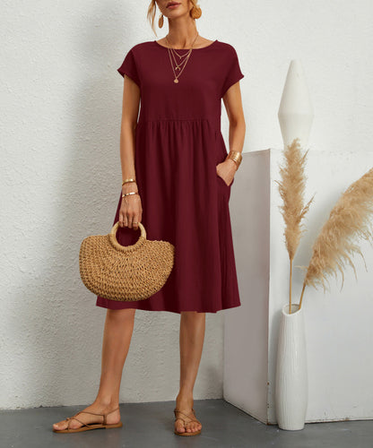 Womens Summer Cotton Linen A-Line Dress