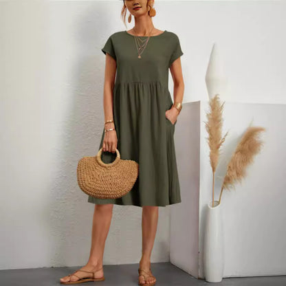 Womens Summer Cotton Linen A-Line Dress