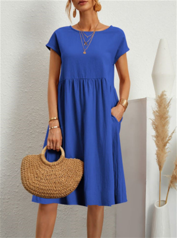 Womens Summer Cotton Linen A-Line Dress