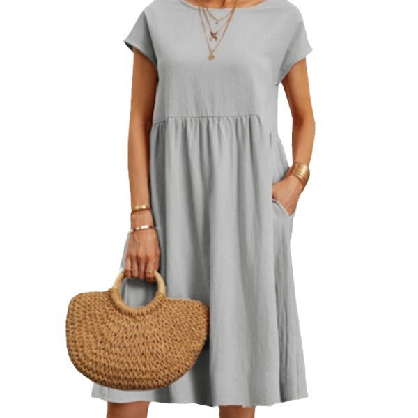 Womens Summer Cotton Linen A-Line Dress