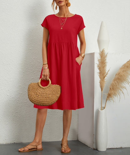 Womens Summer Cotton Linen A-Line Dress