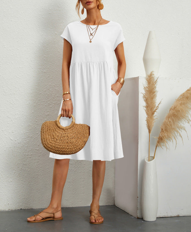 Womens Summer Cotton Linen A-Line Dress