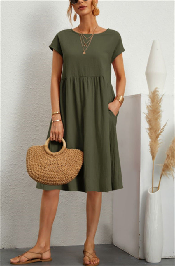 Womens Summer Cotton Linen A-Line Dress