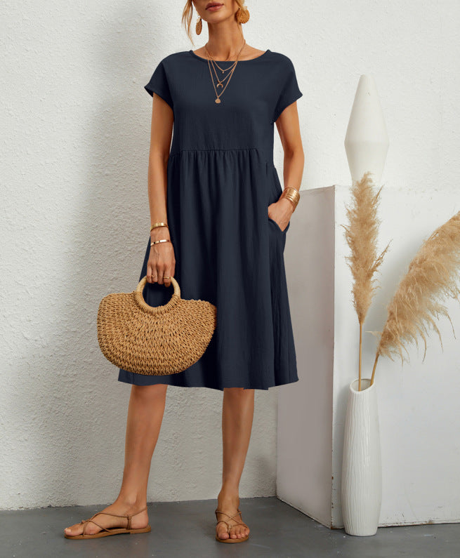 Womens Summer Cotton Linen A-Line Dress
