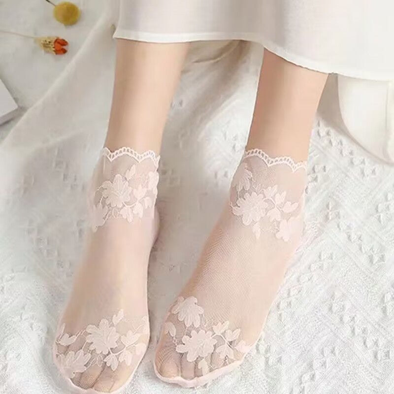 Womens Summer Lace Trim Breathable Ankle Socks