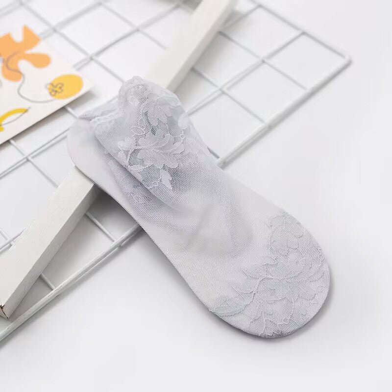Womens Summer Lace Trim Breathable Ankle Socks