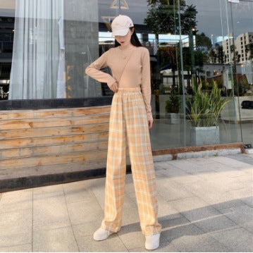 Womens Summer Plaid Wide Leg Trousers