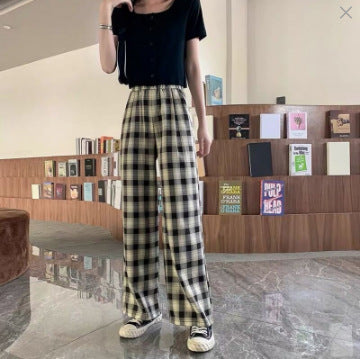 Womens Summer Plaid Wide Leg Trousers