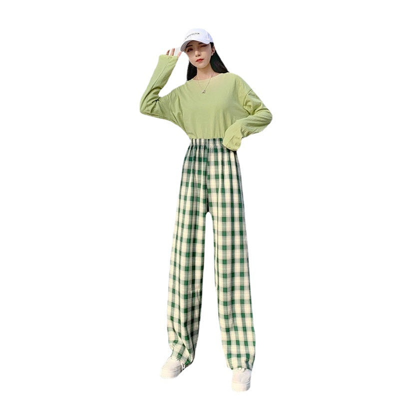 Womens Summer Plaid Wide Leg Trousers