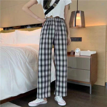 Womens Summer Plaid Wide Leg Trousers