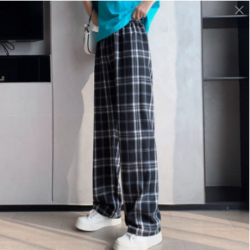 Womens Summer Plaid Wide Leg Trousers