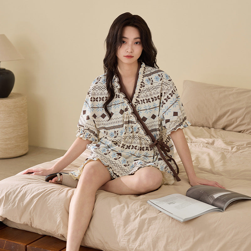 Womens Summer Sleepwear Short Sleeve Shorts Set