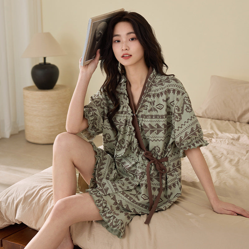 Womens Summer Sleepwear Short Sleeve Shorts Set
