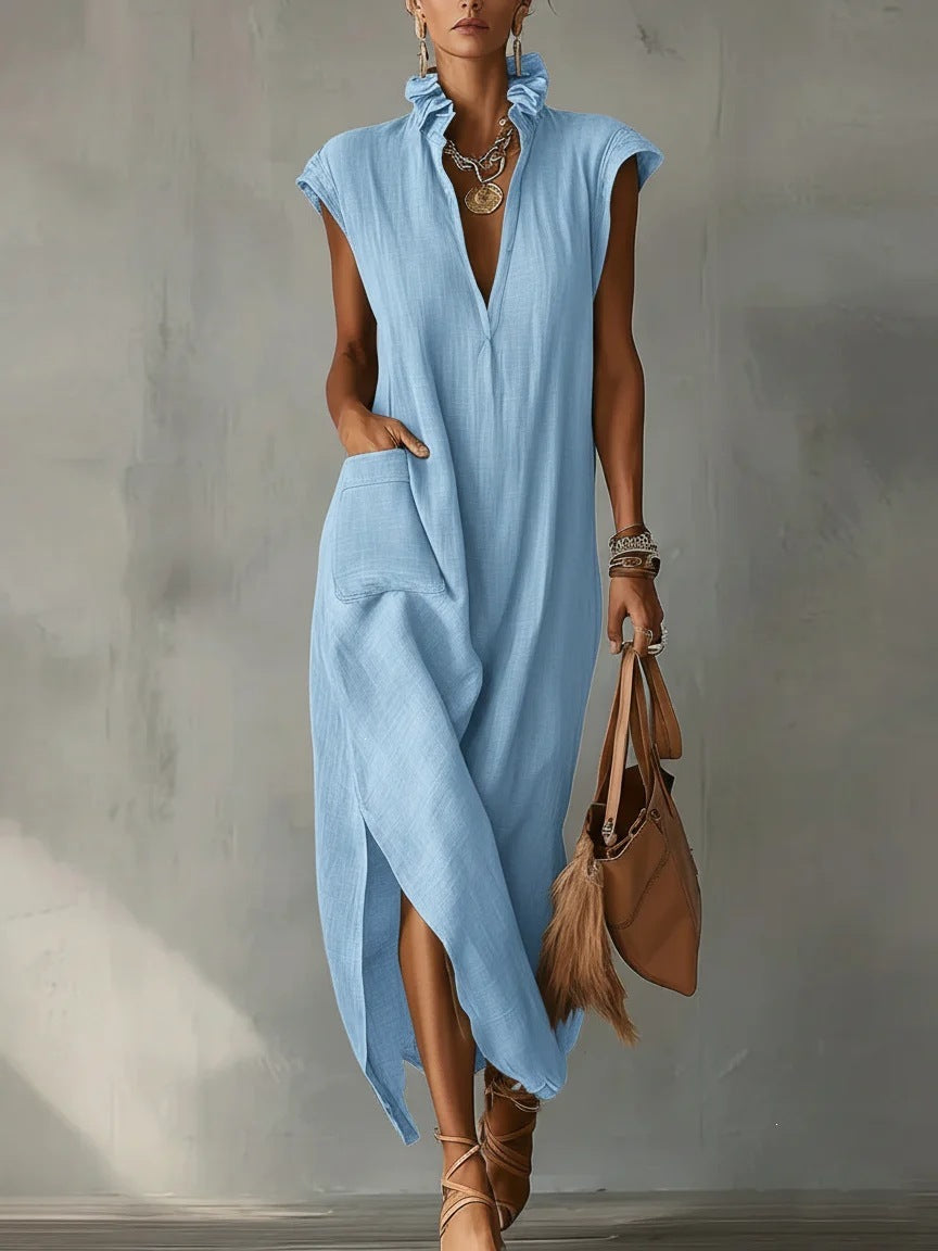 Womens Summer Sleeveless V-Neck Dress