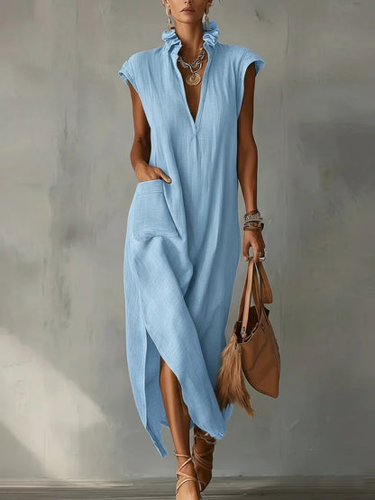 Womens Summer Sleeveless V-Neck Dress