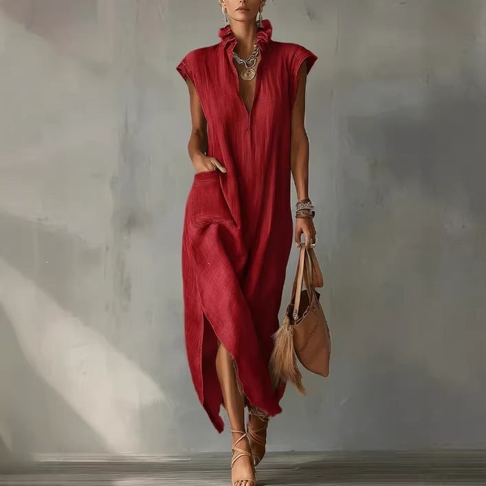 Womens Summer Sleeveless V-Neck Dress