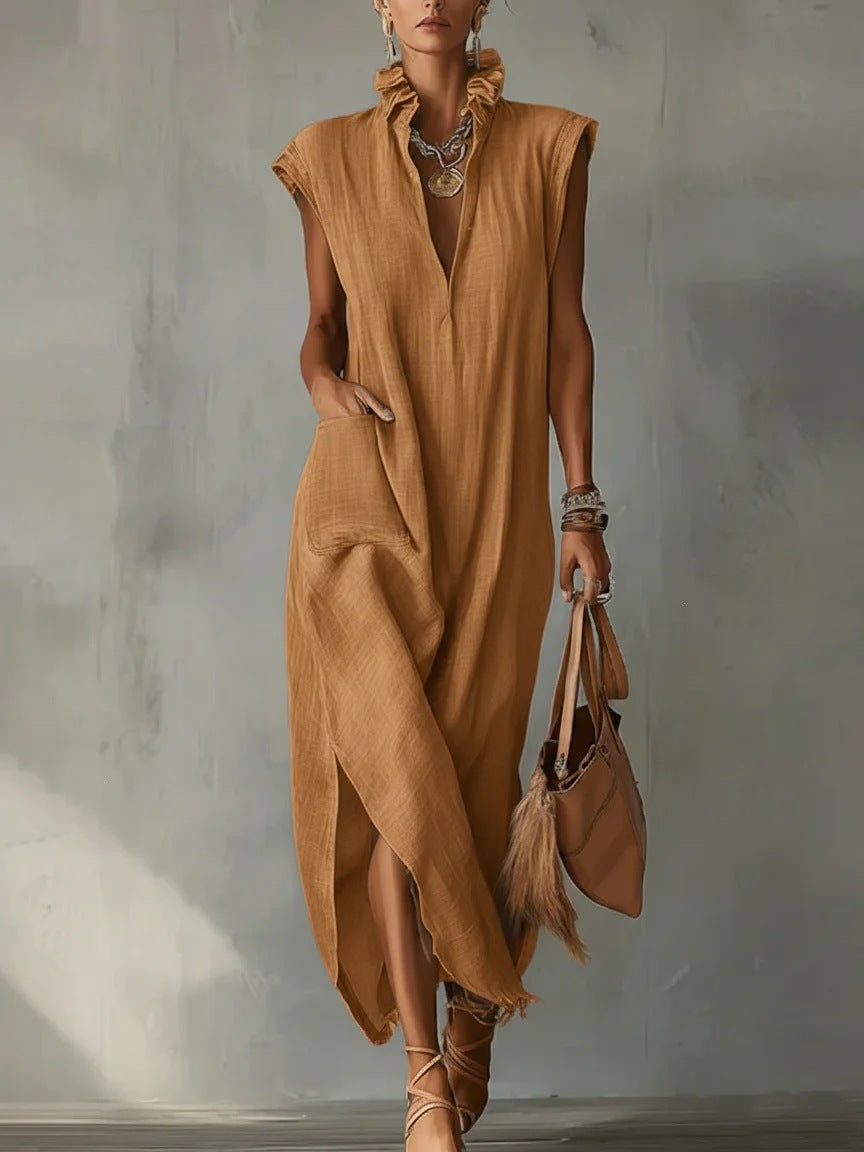 Womens Summer Sleeveless V-Neck Dress