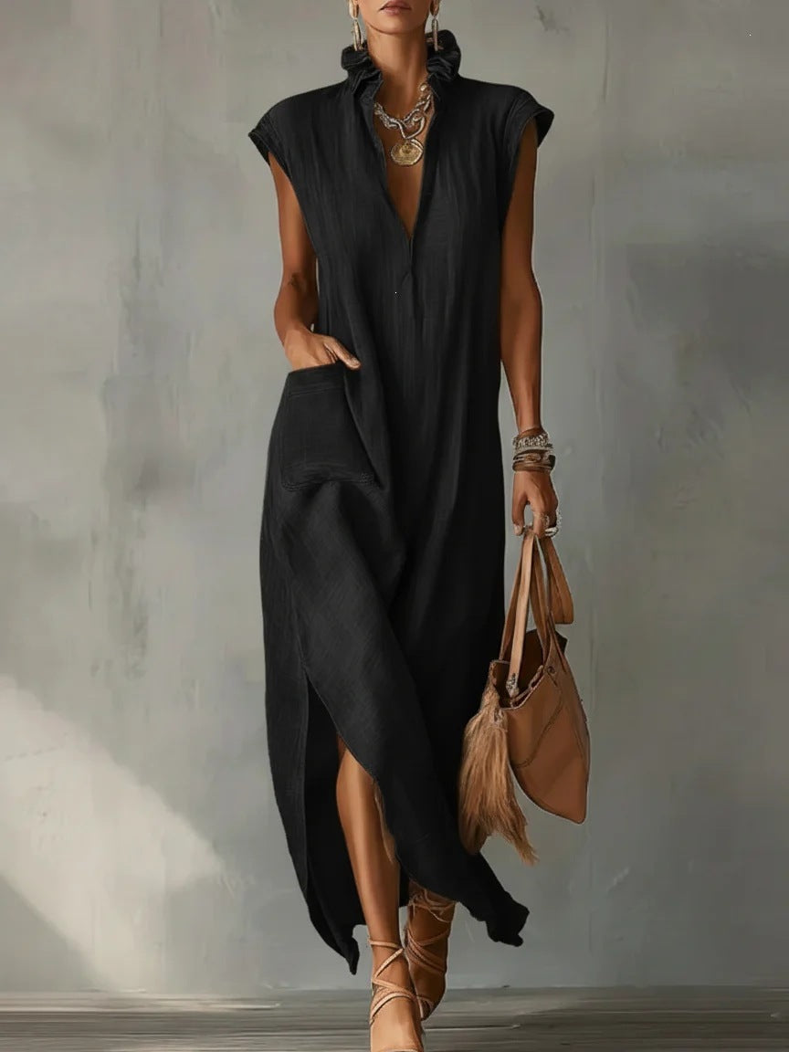 Womens Summer Sleeveless V-Neck Dress