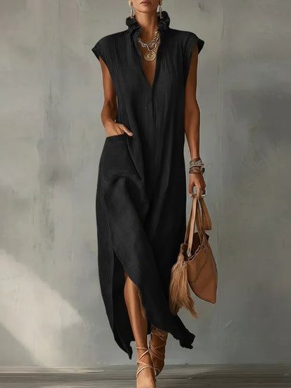 Womens Summer Sleeveless V-Neck Dress