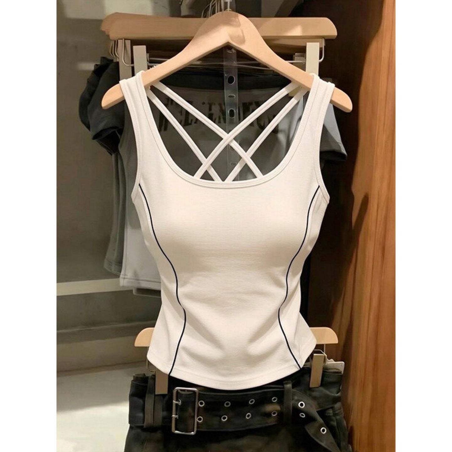 Womens Summer Slim-Fit Camisole with Chest Pads Spliced Sweet and Spicy Top