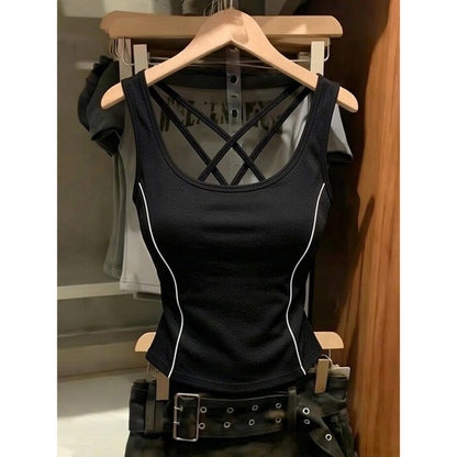 Womens Summer Slim-Fit Camisole with Chest Pads Spliced Sweet and Spicy Top