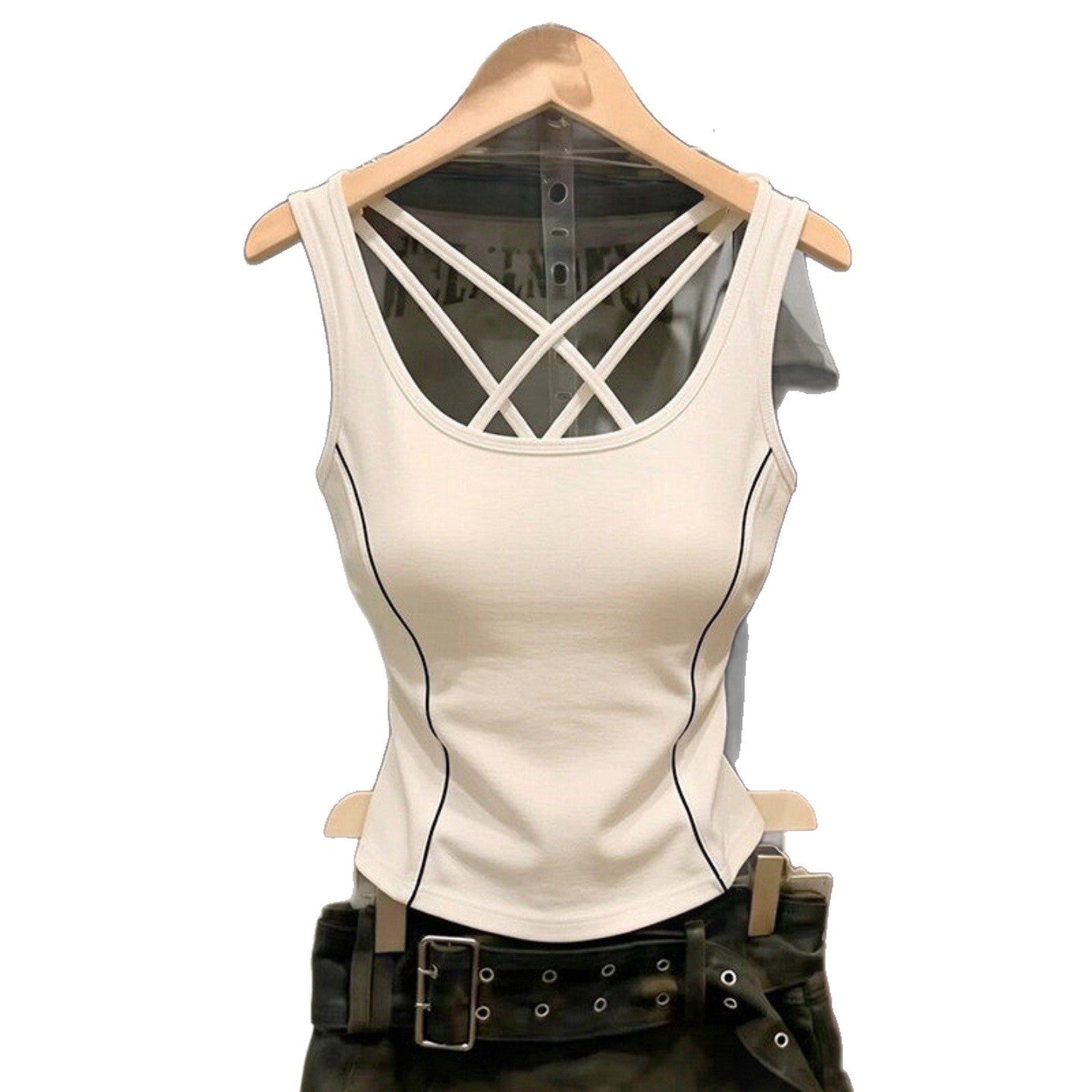 Womens Summer Slim-Fit Camisole with Chest Pads Spliced Sweet and Spicy Top