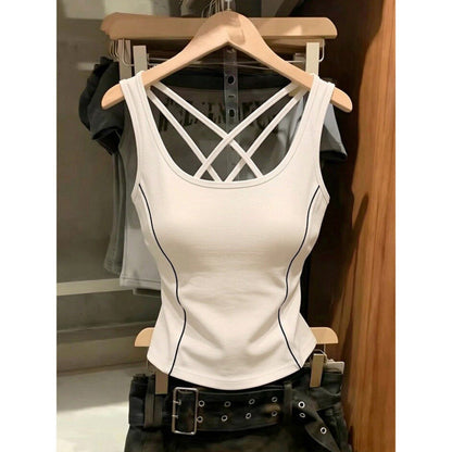 Womens Summer Slim-Fit Camisole with Chest Pads Spliced Sweet and Spicy Top