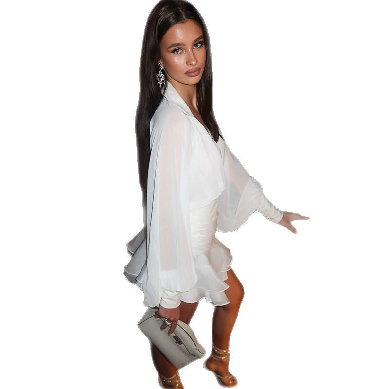 Womens Sweet Lantern Sleeve Dress